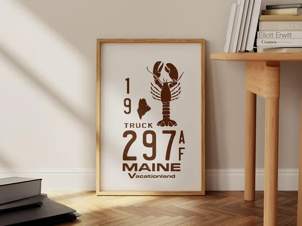 Maine Retro Travel Poster, Rustic State Symbol