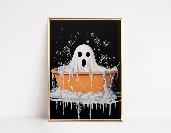 Funny Ghost Bathroom Poster Print, Spooky Halloween