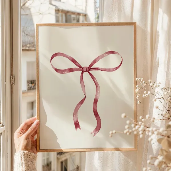 Red Bow Print, Coquette Nursery Decor Art Print