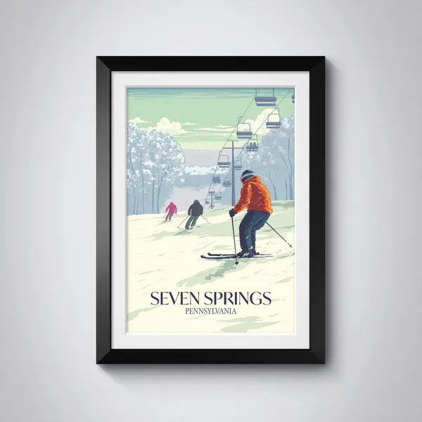 Seven Springs Pennsylvania Vintage Ski Poster, Trail Map Art