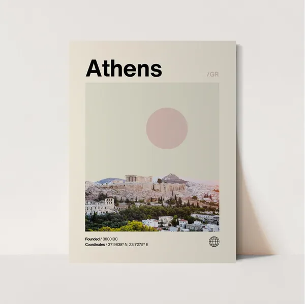 Athens Minimalist Mid-Century Travel Poster Print