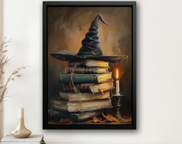 Vintage Witch Hat And Magic Book, Halloween Art Print