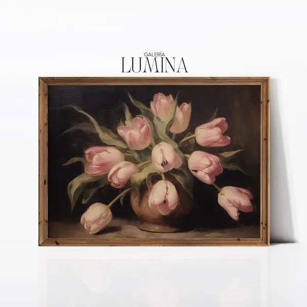 Vintage Pink Tulips, Oil Painting Art Print