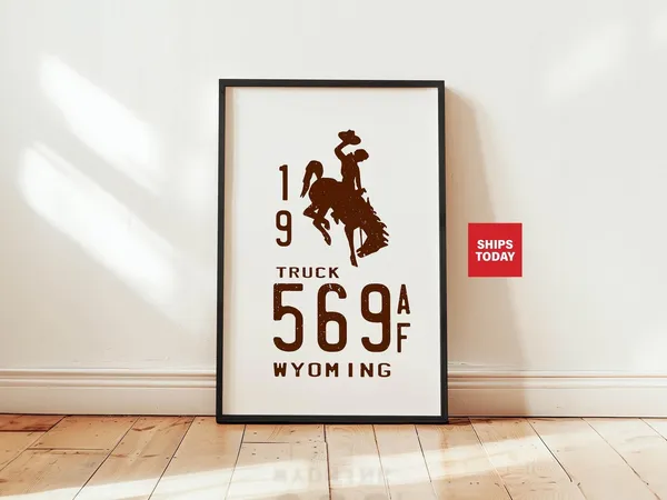 Wyoming Retro Travel Poster, Rustic State Symbol