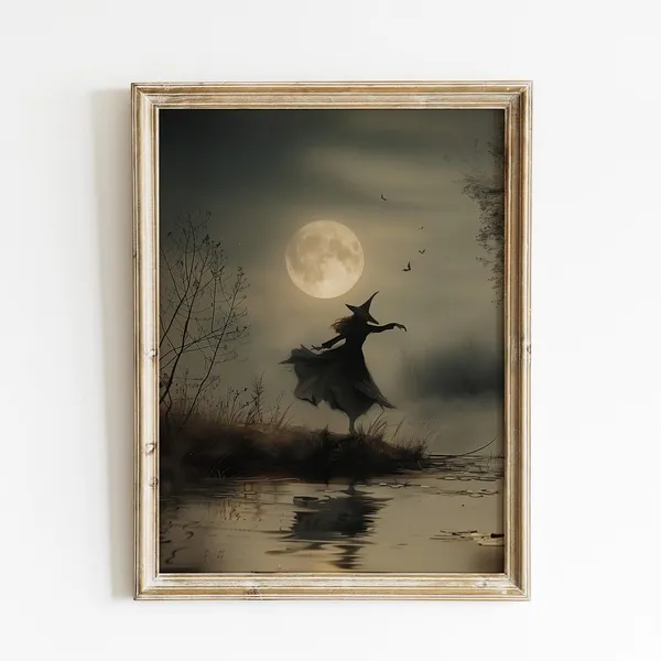Witch Dancing Under Full Moon - Vintage Style