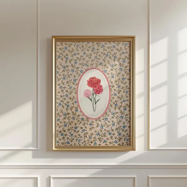 Grandma's Carnation Illustration Art Print, Vintage Botanical