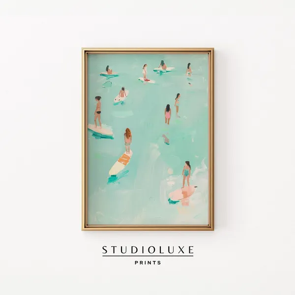 Surfer Girls Painting Beachy Wall Art Poster