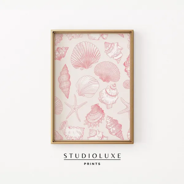 Seashell Pattern Art Print, Coastal Preppy Decor