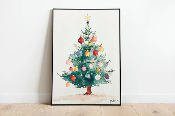Christmas Tree Winter Landscape Wall Art Print