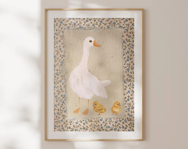 Mother Duck Vintage Painting Art Print, Nursery Decor