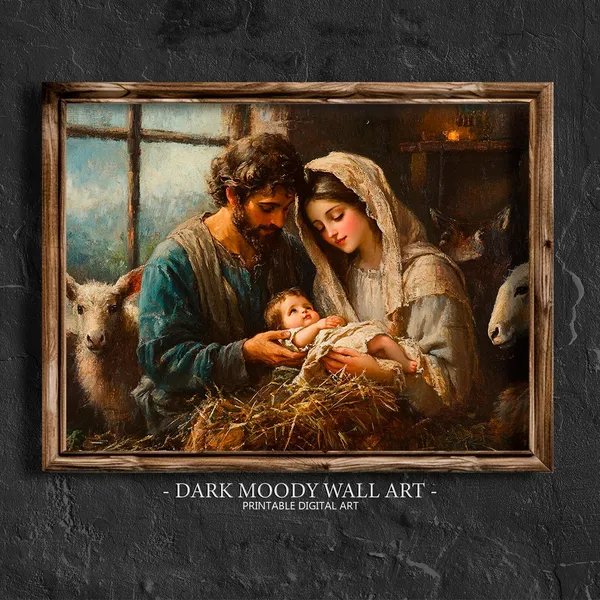 Holy Family With Baby Jesus Vintage Christmas Art Print