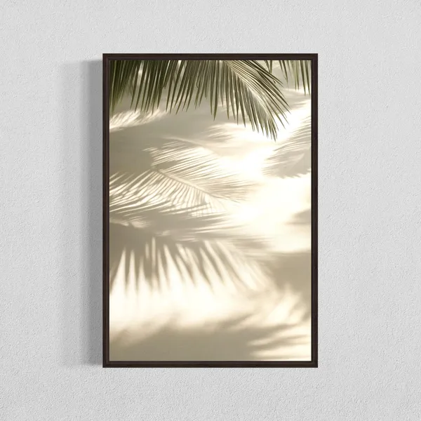 Beige Palm Shadow Print, Minimalist Coastal Decor