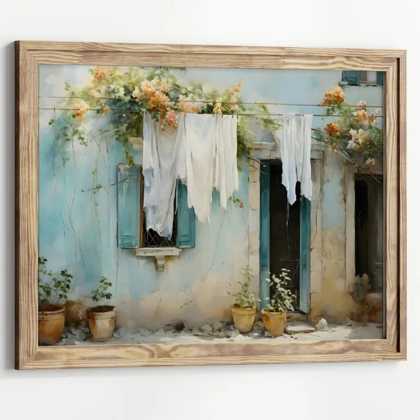 Laundry On A Line, Vintage Cottagecore Farmhouse Art Print