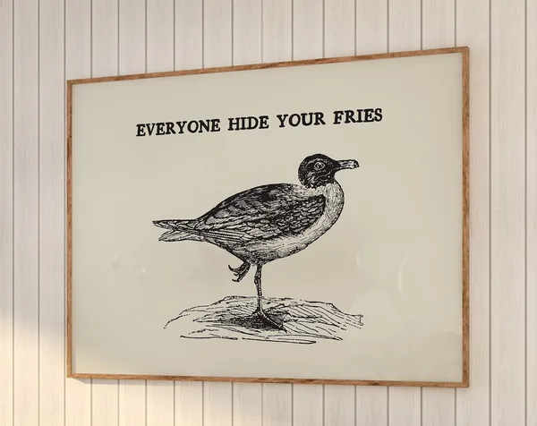 Vintage Seagull Print, Funny Beach House Decor