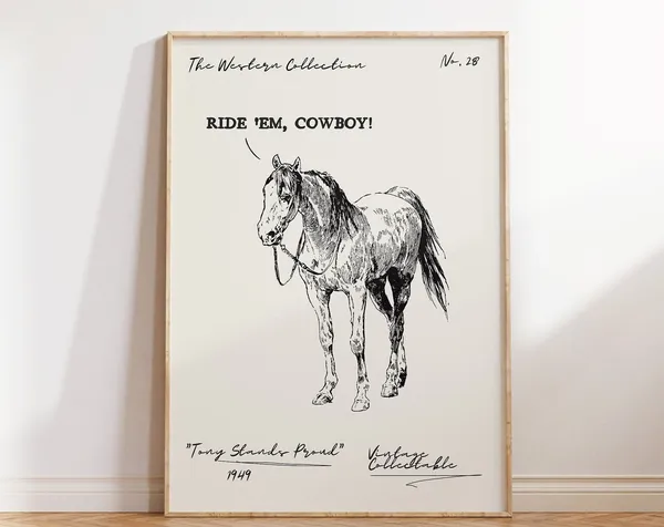 Vintage Western Horse Poster, Retro Cowboy Art Print