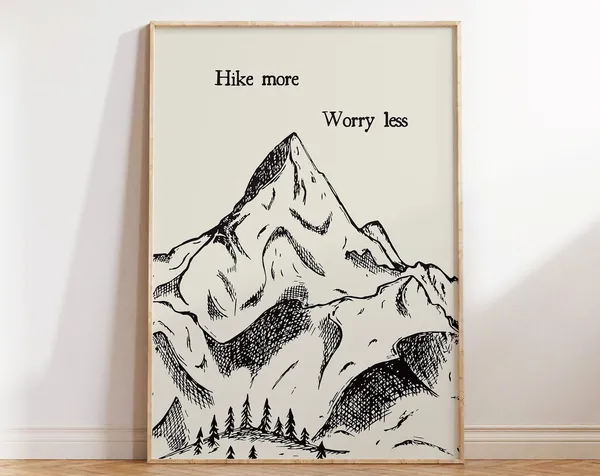 Hike More Worry Less Vintage Hiking Travel Poster