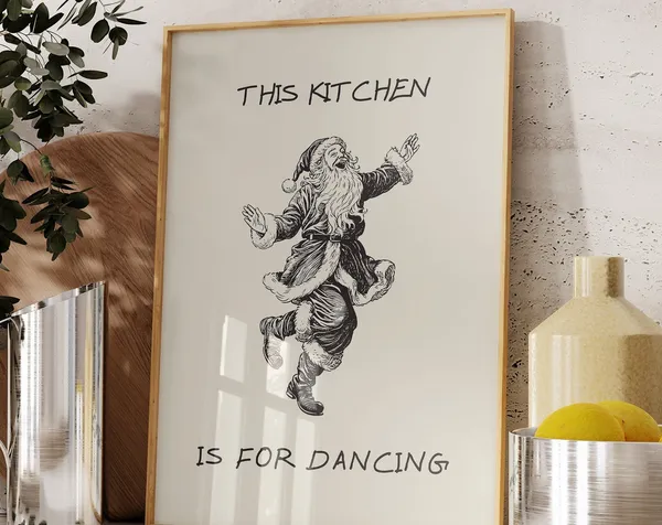 Vintage Christmas Santa Kitchen Dance Poster