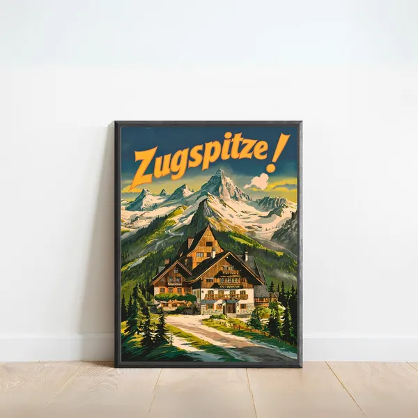 Zugspitze Vintage Travel Poster, Bavaria Wall Art