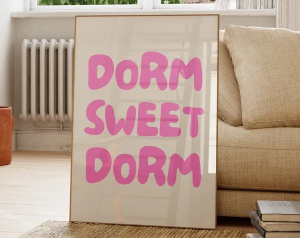 Dorm Sweet Dorm Pink Poster, Preppy Dorm Decor