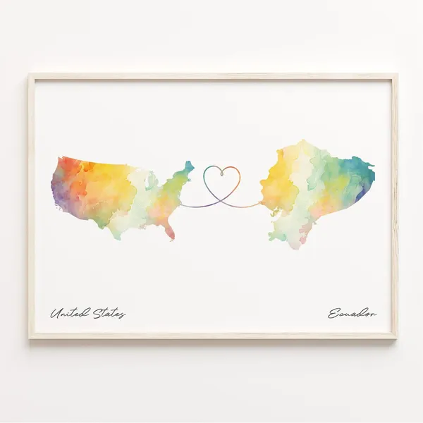 Us To Ecuador Watercolor Map Art Print