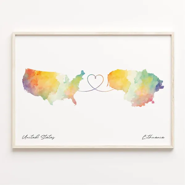 Us To Lithuania Watercolor Map Art Print