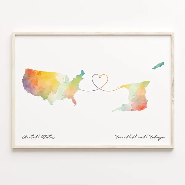 US to Trinidad and Tobago Watercolor Map Art Print