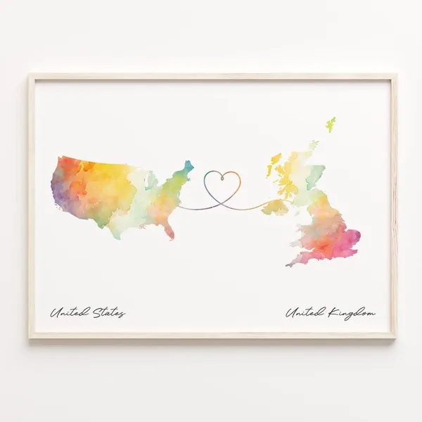 United Kingdom Watercolor Map Travel Poster