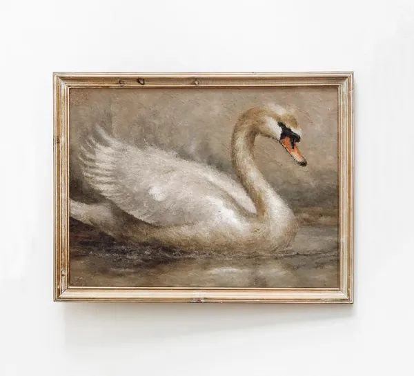 Vintage Swan Art Print, Neutral Nursery Decor