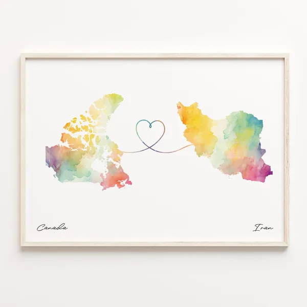 Canada to Iran Watercolor Map Poster