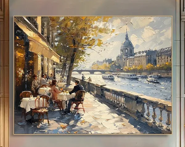 Paris Cafe Street Cityscape, Modern Abstract Art Print