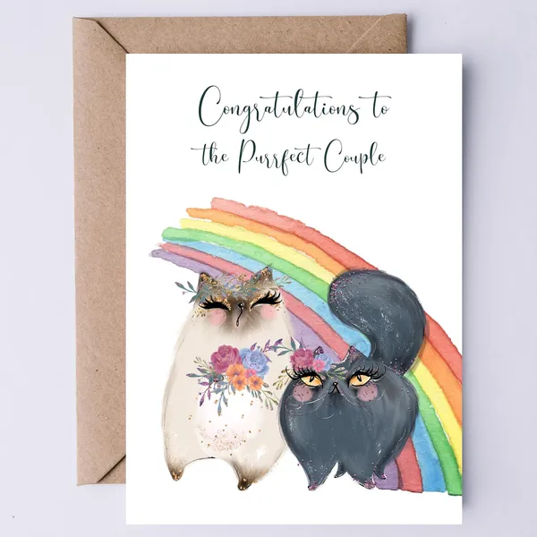 LGBTQ Wedding Cat Art, Inclusive Anniversary Poster