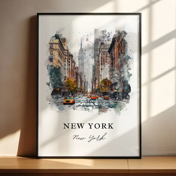 New York City Manhattan Watercolor Travel Poster