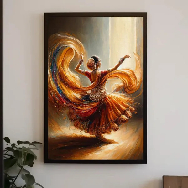 Indian Women Dancing Back View, Cultural Art Print
