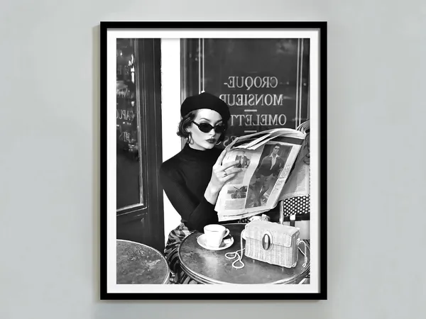 Italian Woman Reading Newspaper, Vintage Fashion Poster