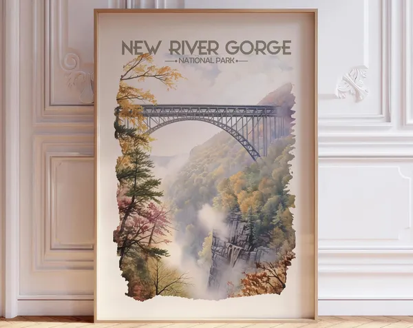 New River Gorge National Park Watercolor Travel Poster