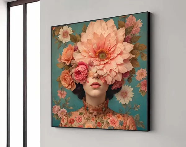 Floral Woman Portrait, Boho Flower Crown Art Print
