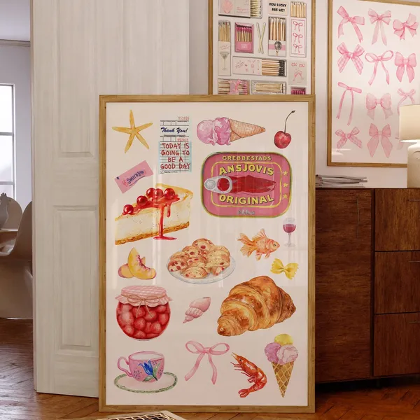 Vintage Food Collage Art Print, Retro Kitchen Decor
