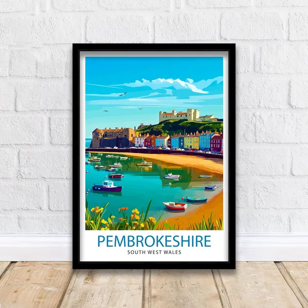 Pembrokeshire Wales Travel Poster, Welsh Wall Decor