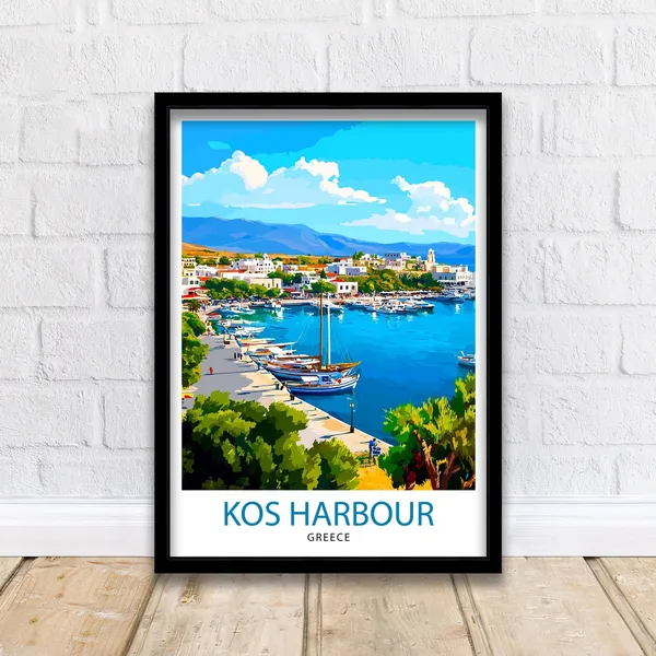 Kos Harbour Greece Travel Poster, Greek Place Art