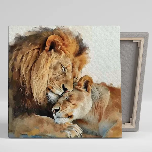 Majestic Lions Embrace Animal Nature Art Print
