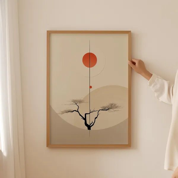 Japanese Neutral Abstract Willow Tree Art Print