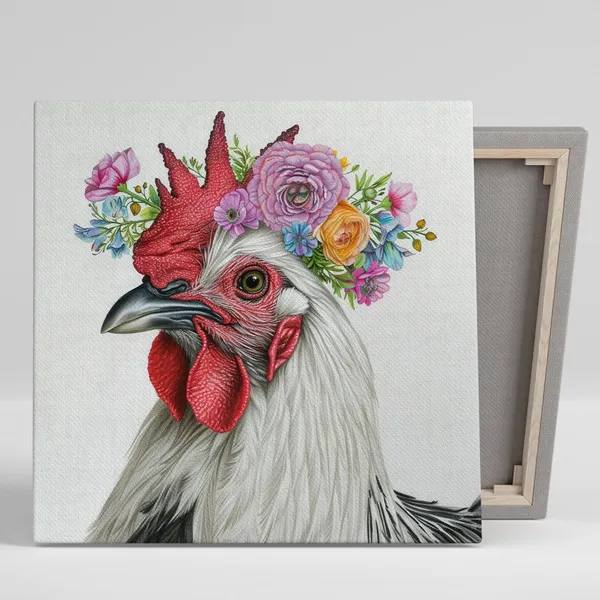 Floral Crown Rooster Farmhouse Kitchen Art Print