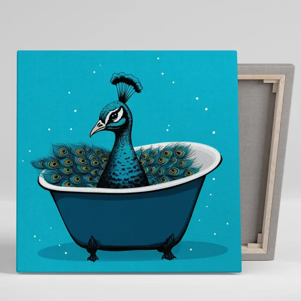 Peacock Bathtub Splash Art, Whimsical Pop Poster
