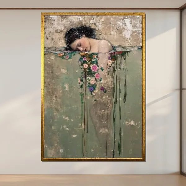 Surreal Floral Woman In Water, Dreamlike Art Print