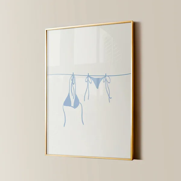 Bikini On Clothesline Art Print, Coastal Dorm Decor