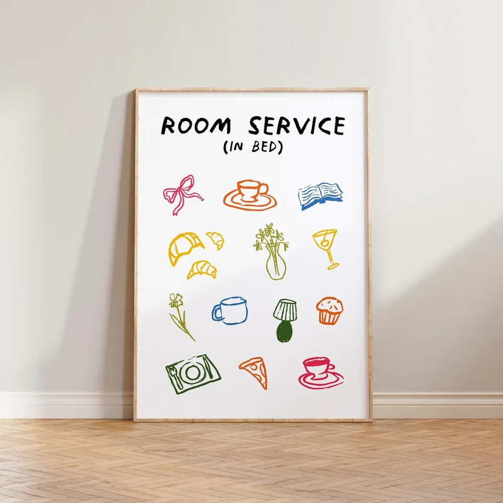 Room Service In Bed Cute Illustrations Art Print