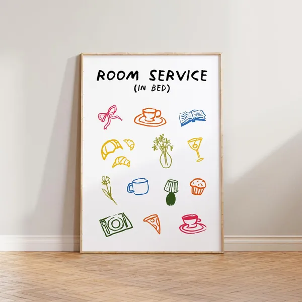 Room Service In Bed Cute Illustrations Art Print
