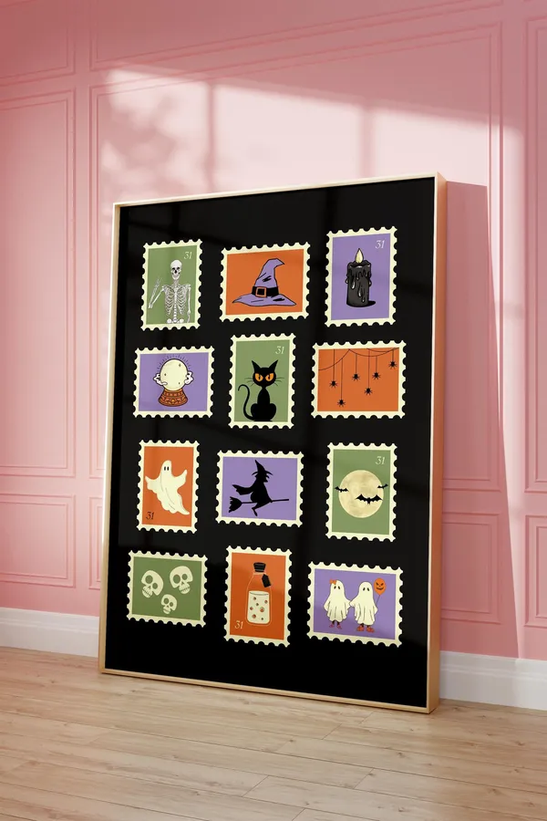 Halloween Vintage Stamps Poster Print