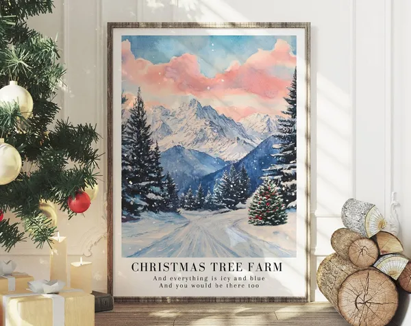 Christmas Tree Farm Poster, Watercolor Illustration
