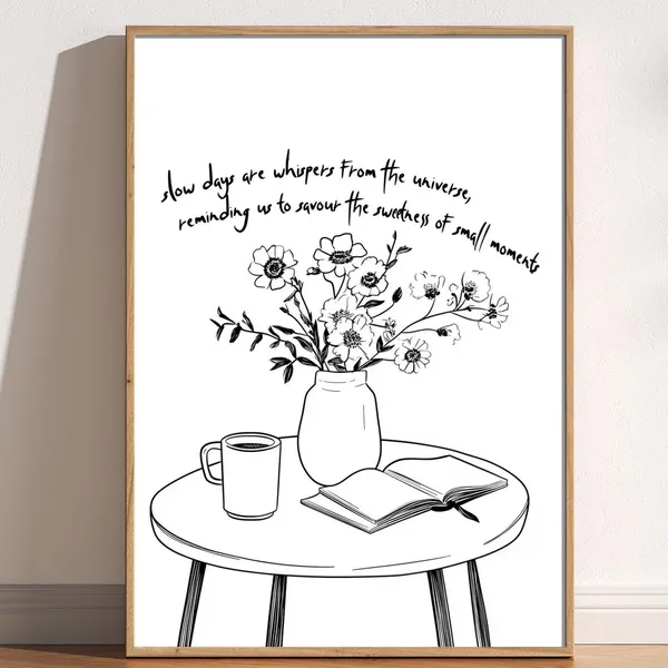 Slow Days Simple Floral Coffee Books Minimalist Poster